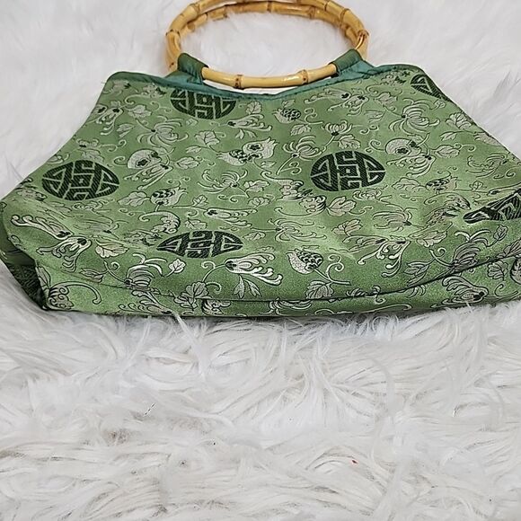 Vintage Silk Floral Bag with Bamboo Handles - Picture 3 of 7